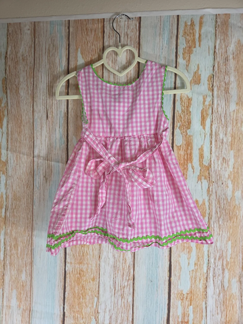 Lil Cactus Pink Gingham Girls' Dress w/Green Bird Applique. 100% Cotton. 6-12m